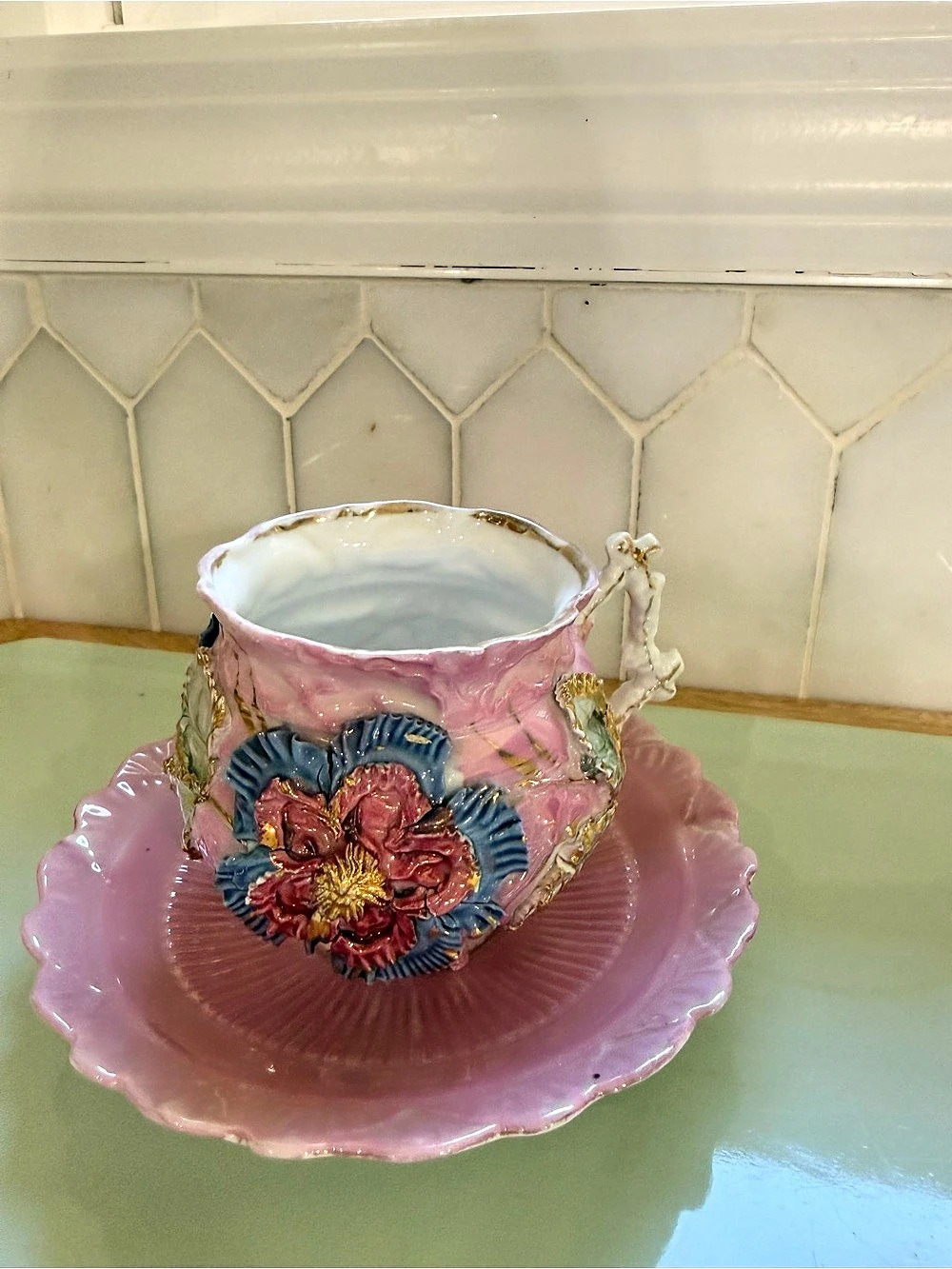 Antique Pink Floral Cup & Saucer